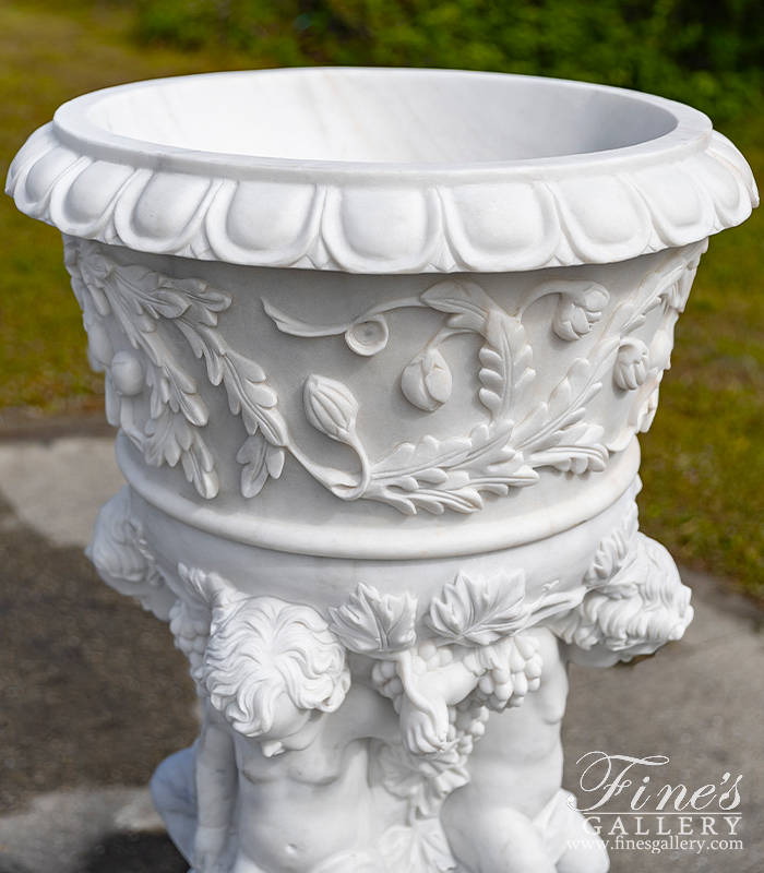 Marble Planters  - Luxurious Italian Marble Cherub Urn Pair  - MP-494